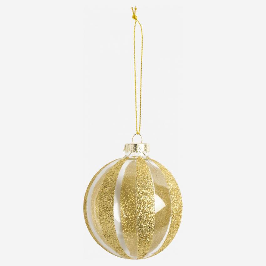 Weihnachtsdekoration - Kugel aus Glas mit Streifenmuster - Goldfarben