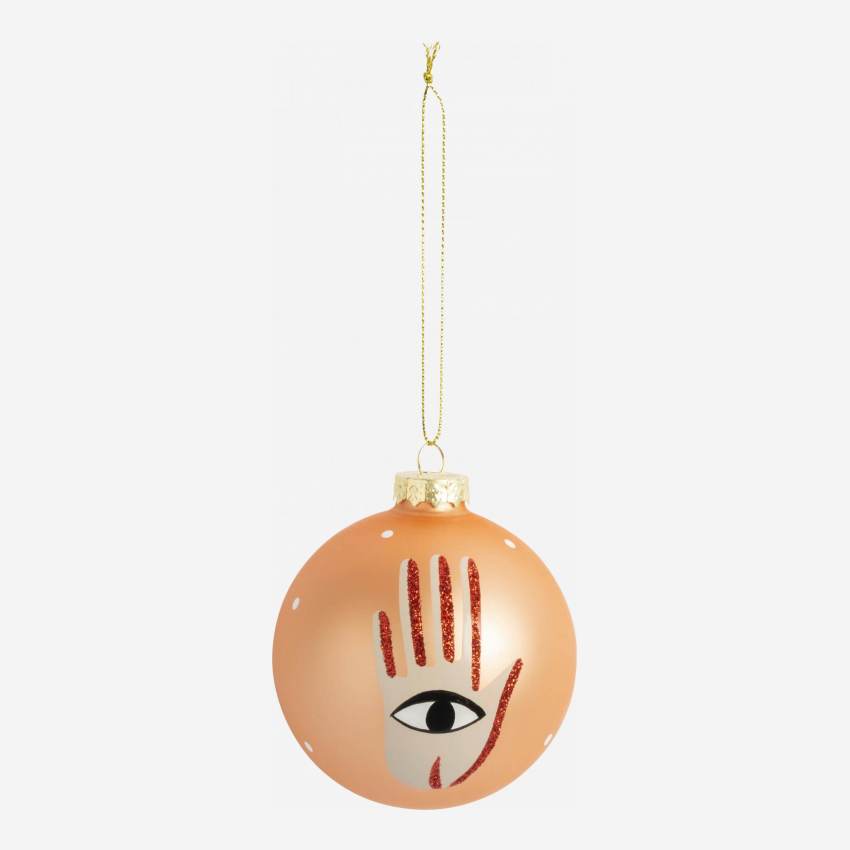 Decoración navideñad - Bola de vidrio con mano y ojo dibujados - Rosa