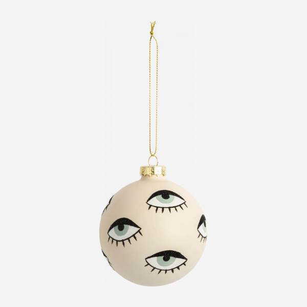 Decoração de Natal - Bola de vidro c/ padrão olho - Bege