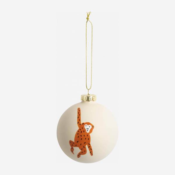 Decoração de Natal - Bola de vidro c/ padrão macaco - Rosa e laranja