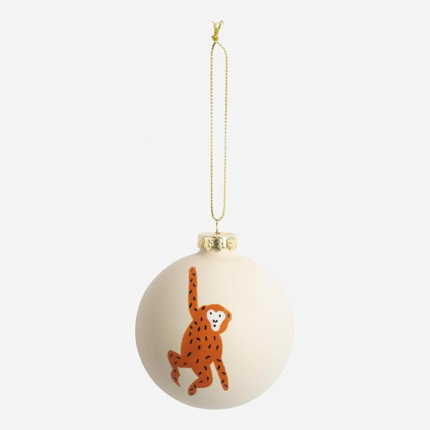 Decorazione natalizia - Palla di vetro con disegno di scimmia - Rosa e arancio