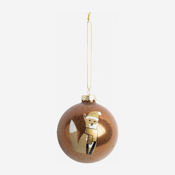 Decoração de Natal - Bola vidro c/ padrão raposa sorridente e cachecol - Bege