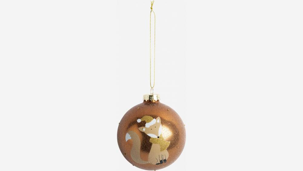 Decoração de Natal - Bola de vidro c/ padrão raposa e cachecol - Bege