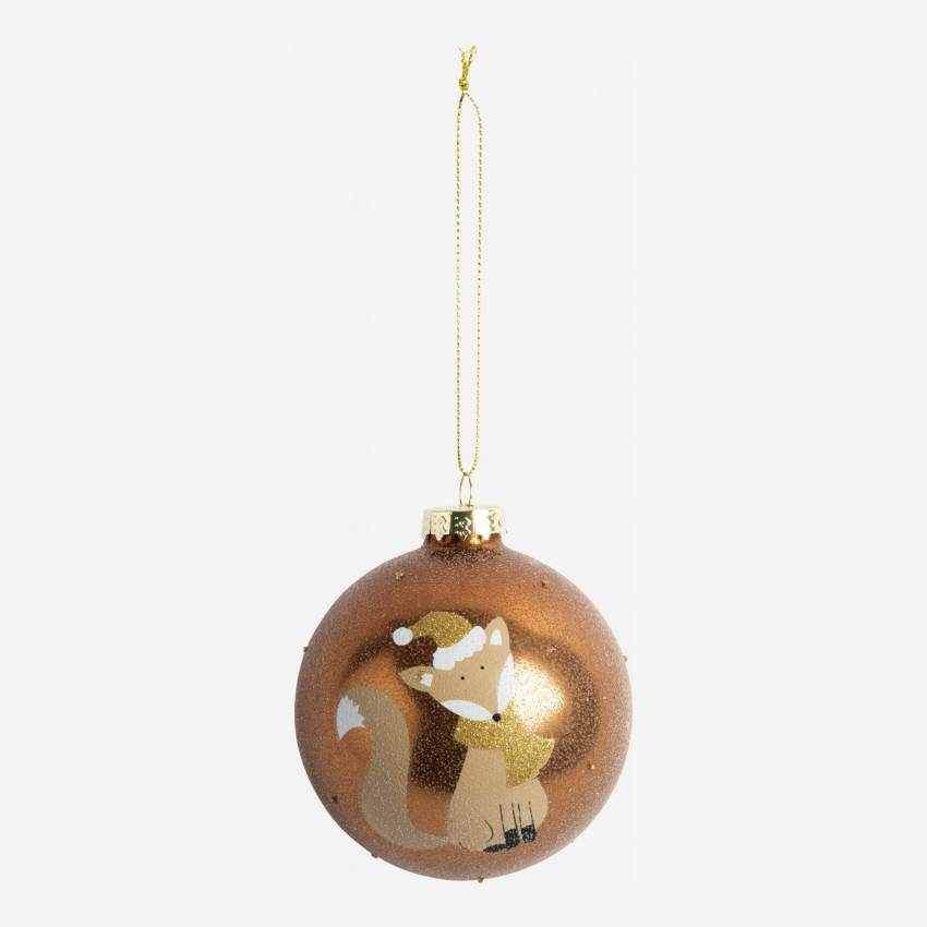 Decoração de Natal - Bola de vidro c/ padrão raposa e cachecol - Bege