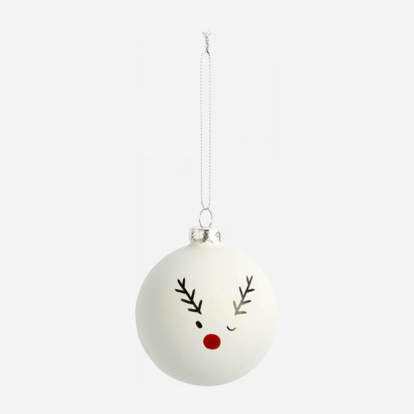 Kerstversiering - Glazen kerstbal met Rudolph motief - Wit