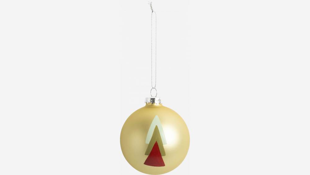 Weihnachtsdekoration - Kugel aus Glas mit Tannenmotiv - Dreieckig - Gold