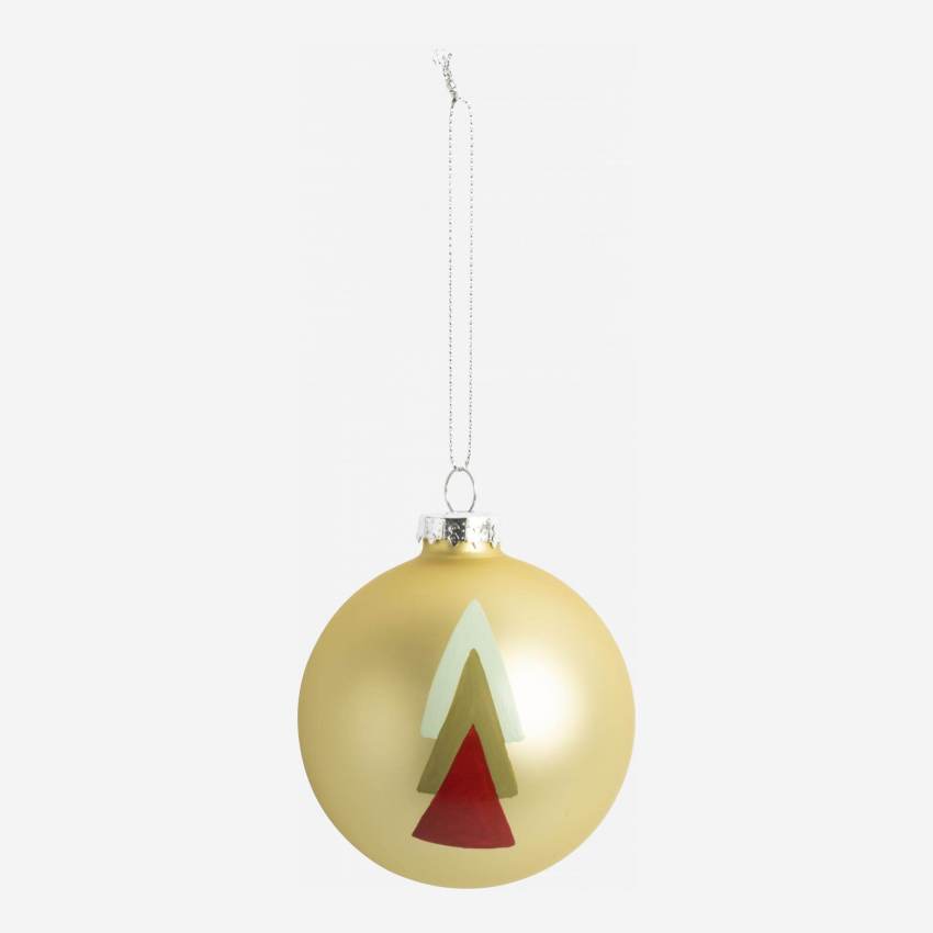 Decoración de Navidad - Bola de vidrio con dibujo abeto triángulo - Dorado
