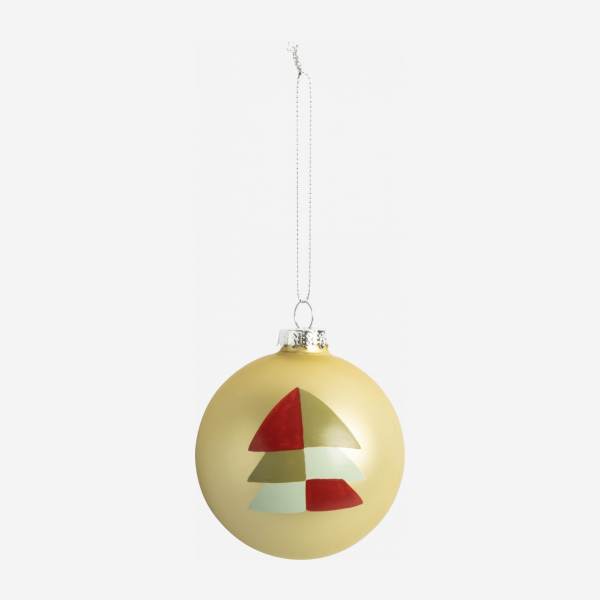 Decoración de Navidad - Bola de vidrio con dibujo abeto pirámide - Dorado