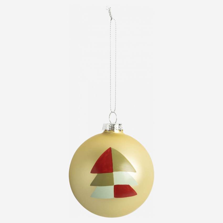 Decoração de Natal - Bola de vidro c/ padrão árvore pirâmide - Dourado