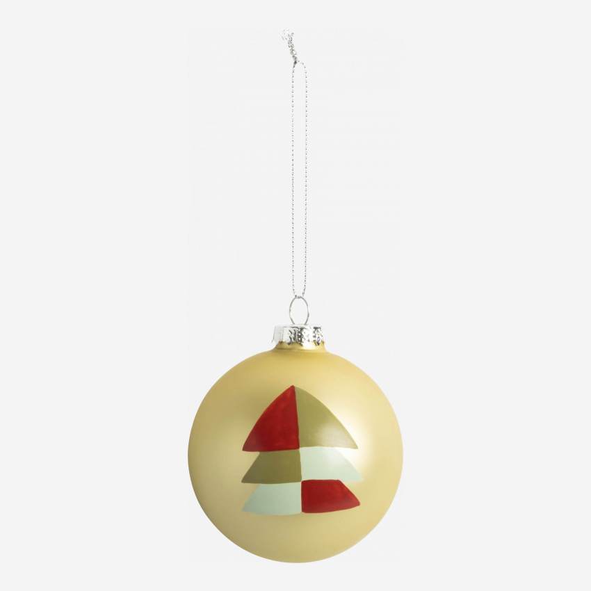 Decoración de Navidad - Bola de vidrio con dibujo abeto pirámide - Dorado