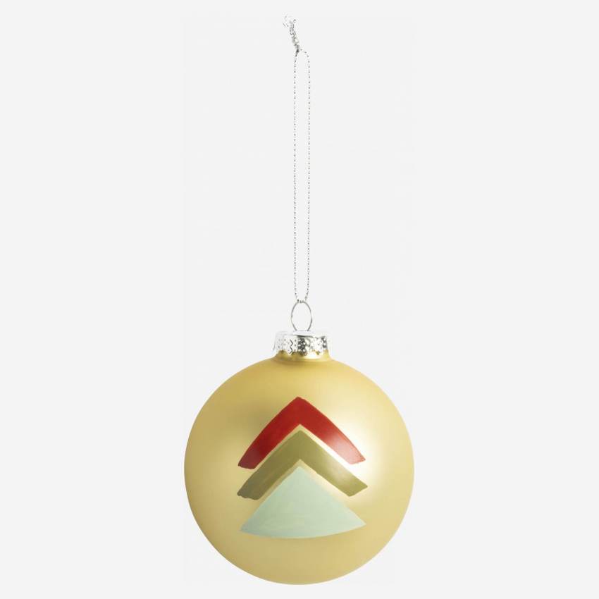 Decoração de Natal - Bola de vidro c/ padrão árvore chevron - Dourado