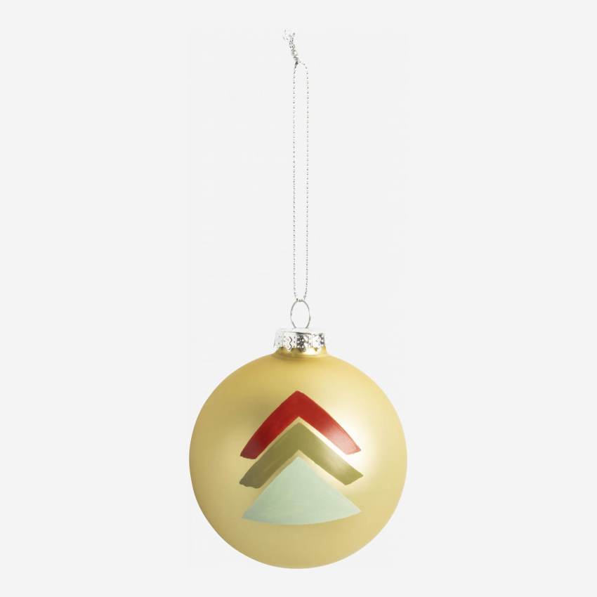 Decoração de Natal - Bola de vidro c/ padrão árvore chevron - Dourado