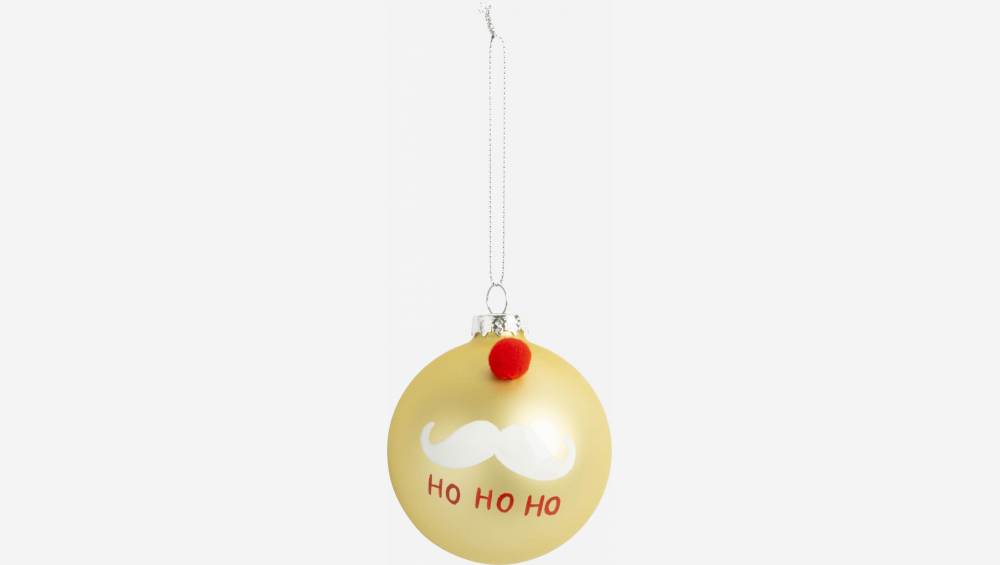 Weihnachtsdekoration - Kugel aus Glas mit Schnurrbartmotiv - Goldfarben
