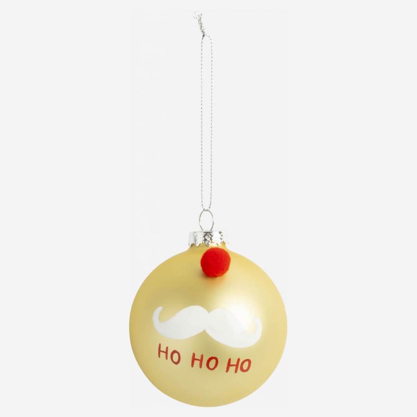 Decoración navideña - Bola de vidrio con bigote dibujado - Dorado