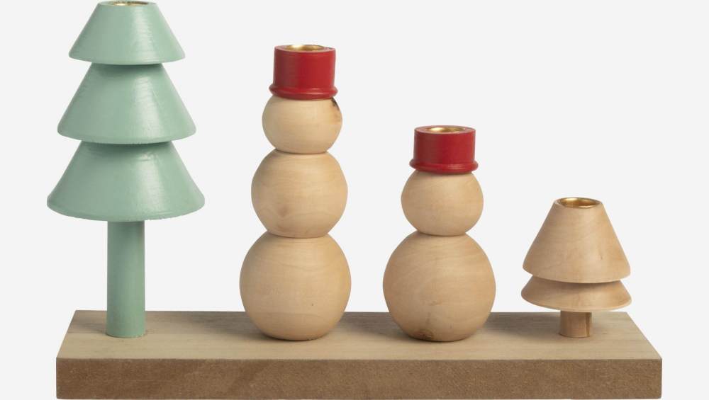 Decoración de Navidad - Candelabro 4 brazos de madera - Multicolor