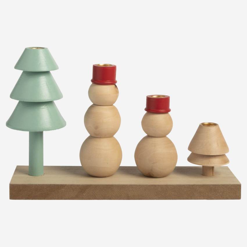 Weihnachtsdekoration - 4-armiger Kerzenständer aus Holz - Bunt