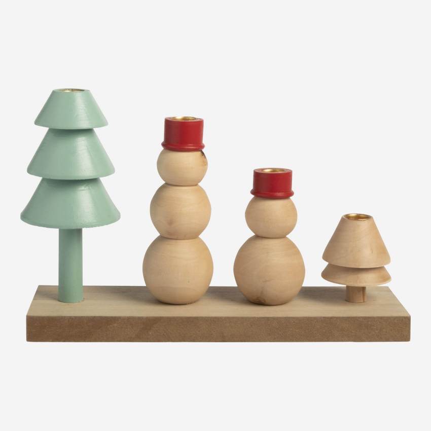 Weihnachtsdekoration - 4-armiger Kerzenständer aus Holz - Bunt