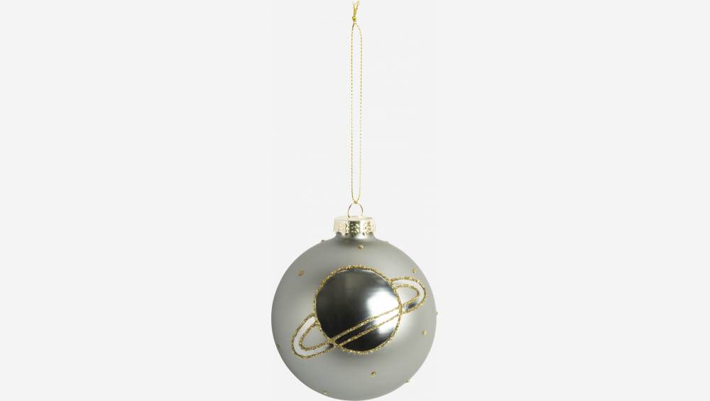 Weihnachtsdekoration - Kugel aus Glas mit Sternenmotiv - Grau