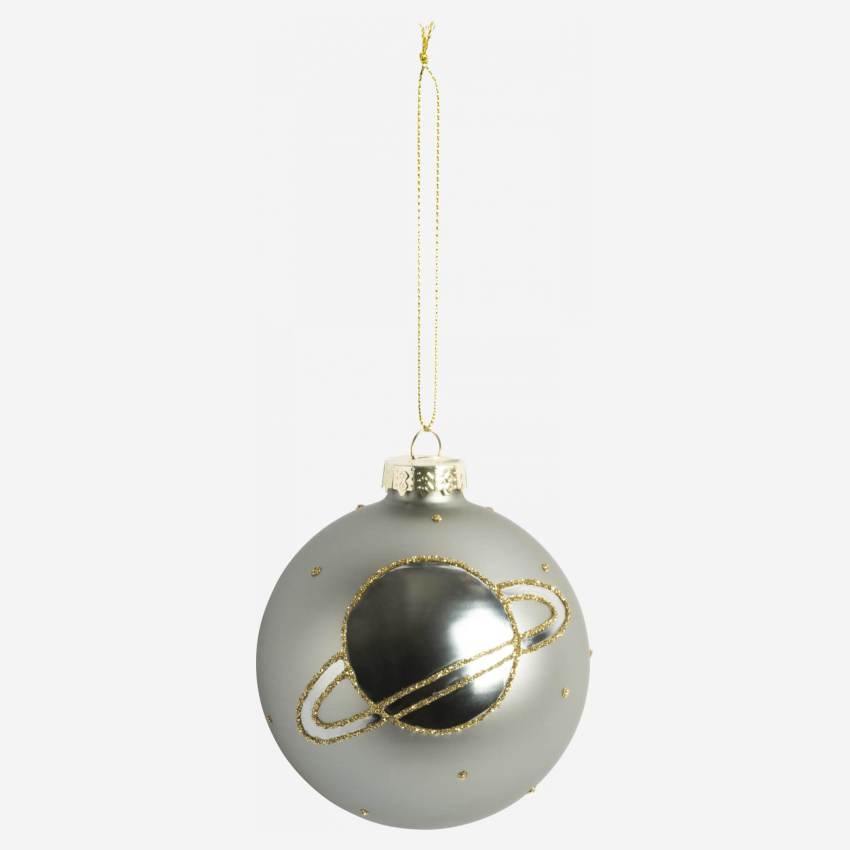 Decorazione natalizia - Palla di vetro con motivo a stella - Grigio