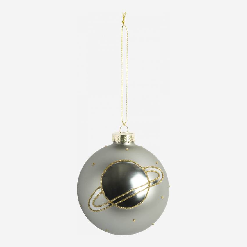Decorazione natalizia - Palla di vetro con motivo a stella - Grigio