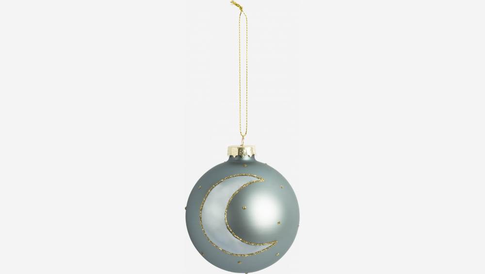 Decoração de Natal - Bola de vidro c/ padrão lua - Azul