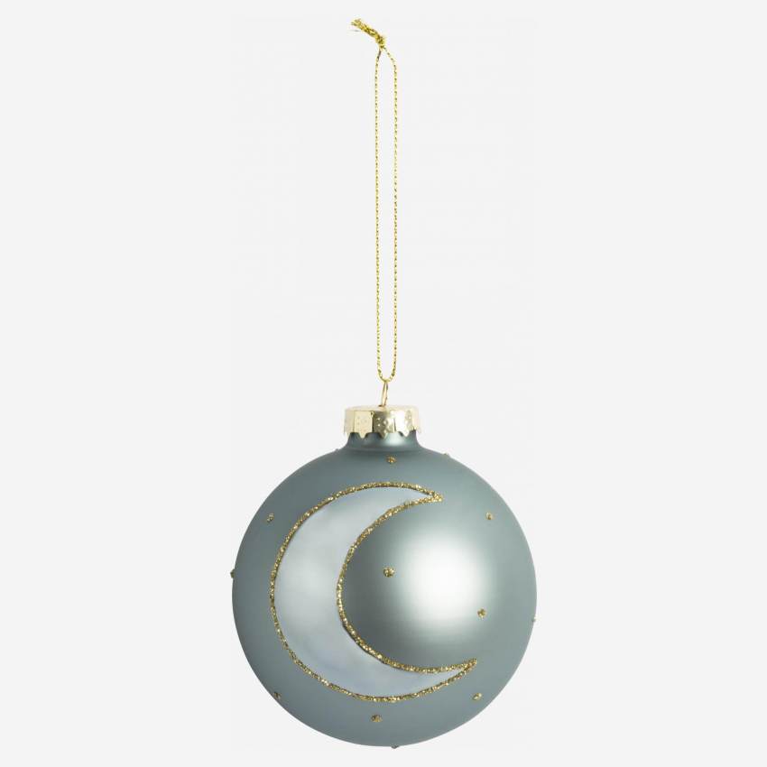 Weihnachtsdekoration - Kugel aus Glas mit Mondmotiv - Blau