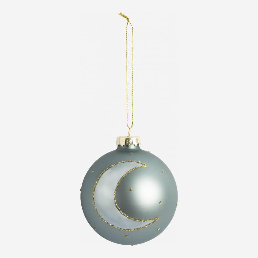 Weihnachtsdekoration - Kugel aus Glas mit Mondmotiv - Blau