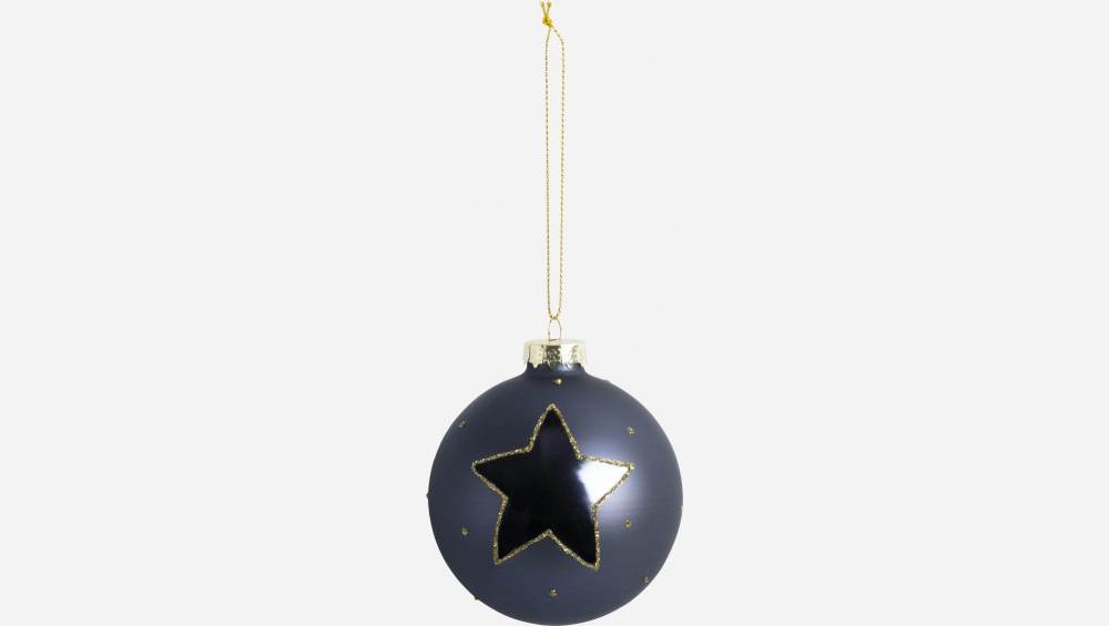 Weihnachtsdekoration - Kugel aus Glas mit Sternenmotiv - Blau