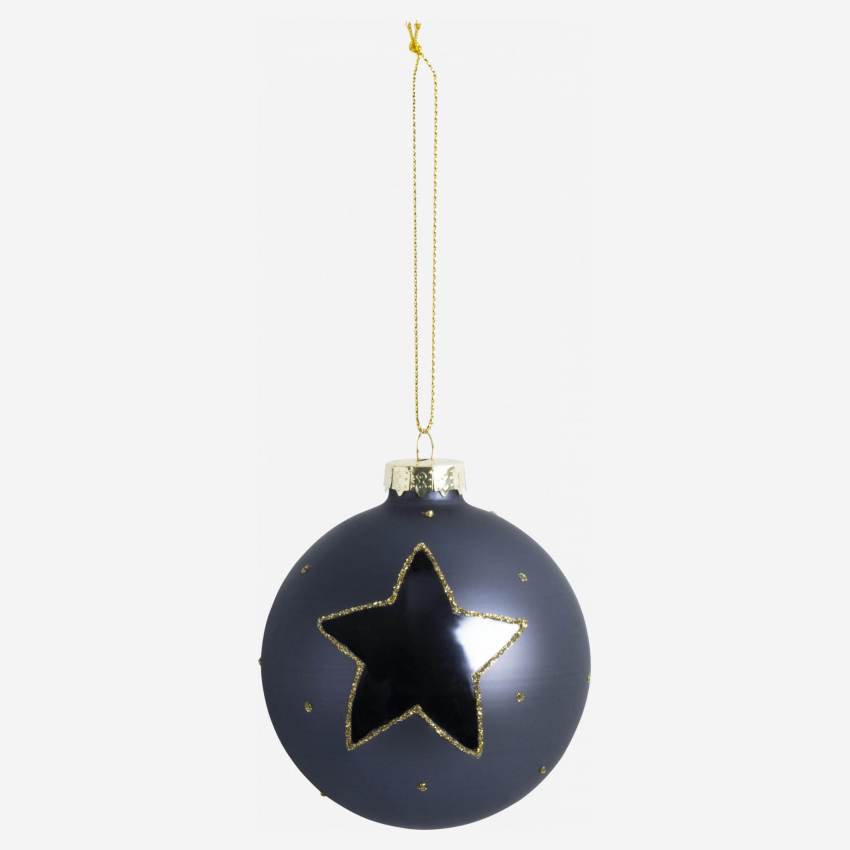 Decoración de Navidad - Bola de vidrio con dibujo estrella - Azul