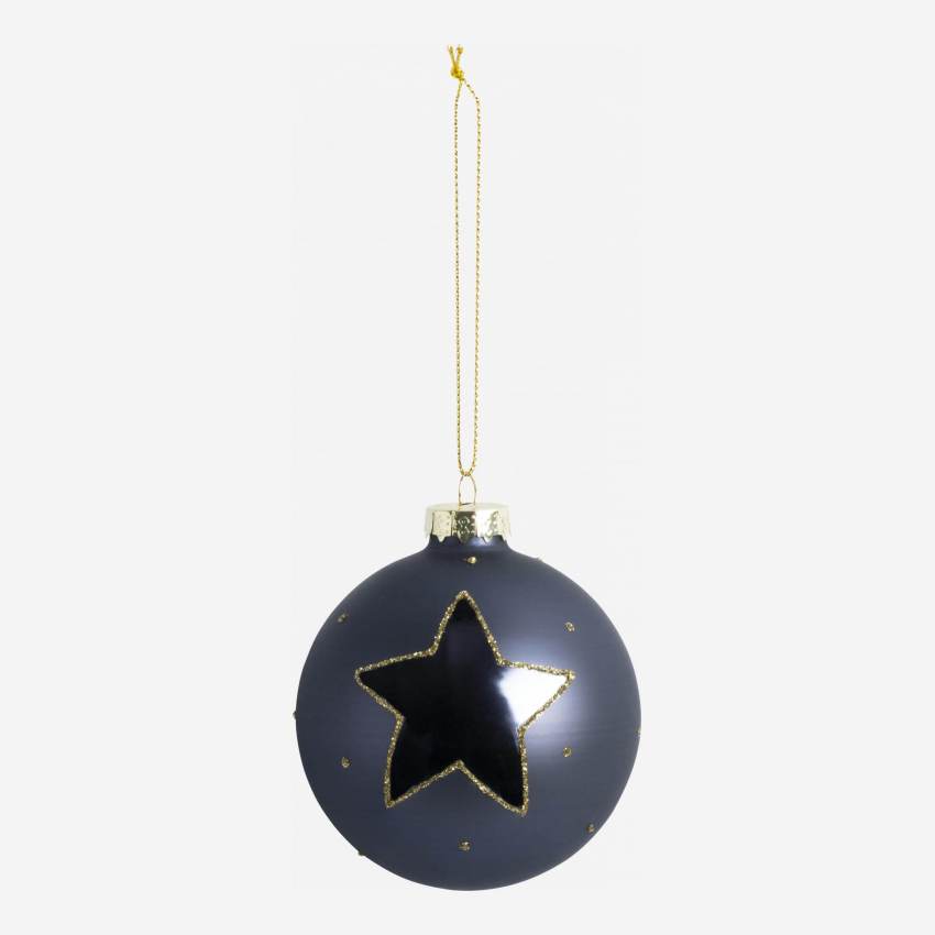 Décoration de Noël - Boule en verre avec motif étoile - Bleu