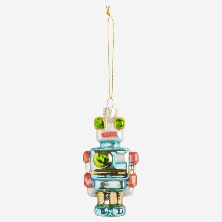 Decoración de Navidad - Robot para colgar de vidrio - 9,4 cm - Multicolor