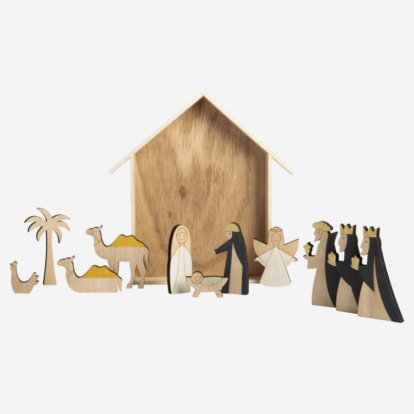 Crèche de Noël en bois - 11 pièces