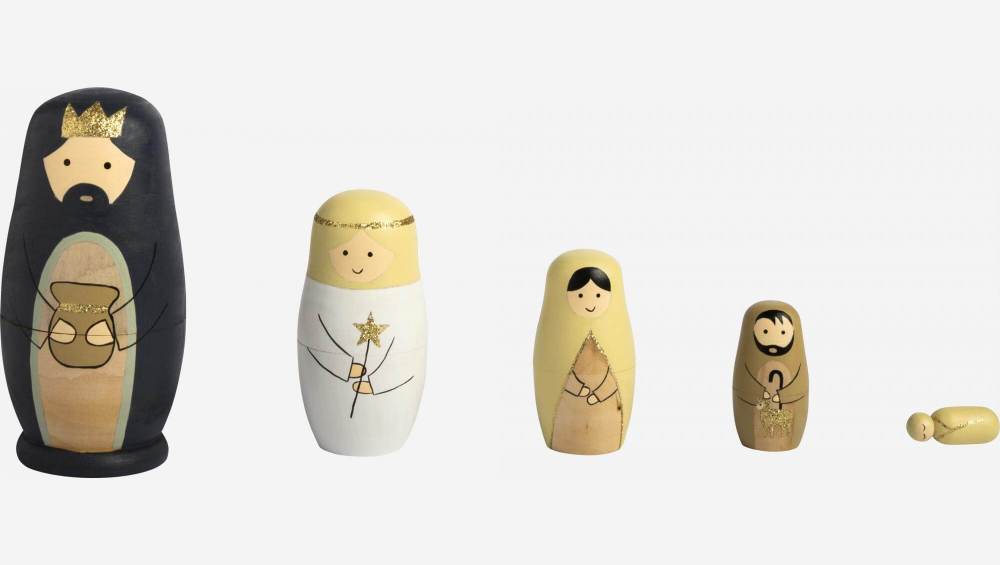 Weihnachtsdekoration - Russische Puppen aus Holz - Bunt