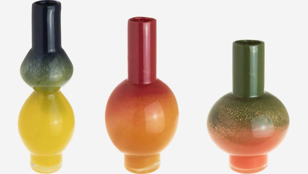 Runde Vase aus Glas - 32 cm - Orange und Rosafarben