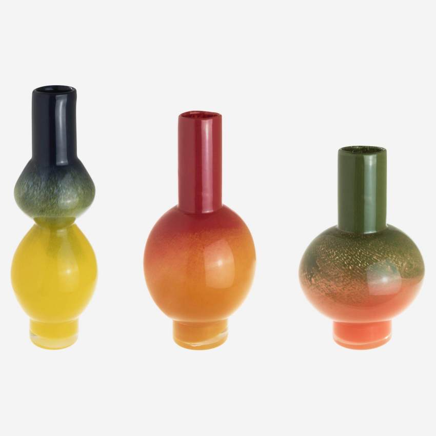 Vase in organischer Form aus Glas - 38 cm - Gelb und Blau