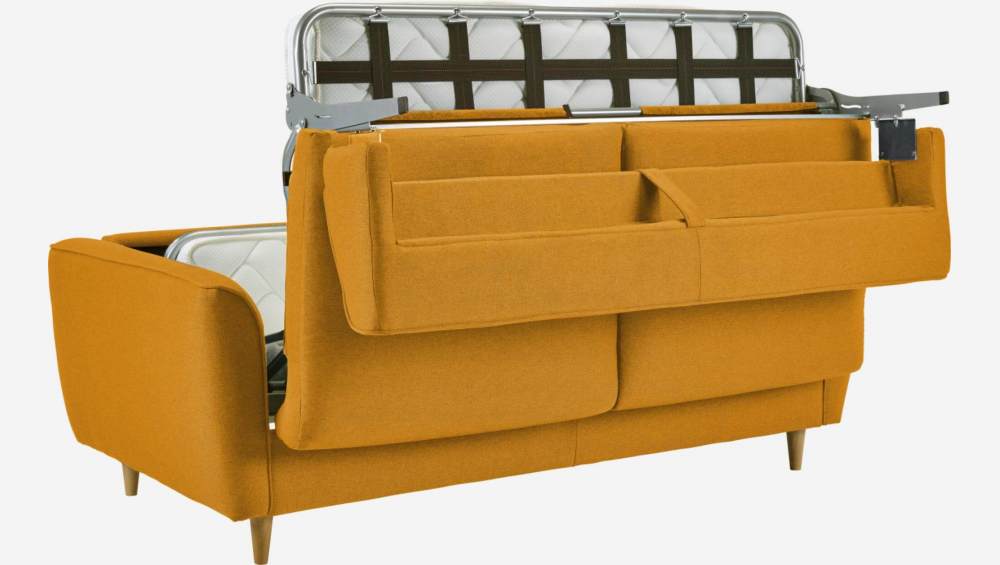 Sofá-cama de tecido 3 lugares c/ sommier de ripas - Amarelo mostarda