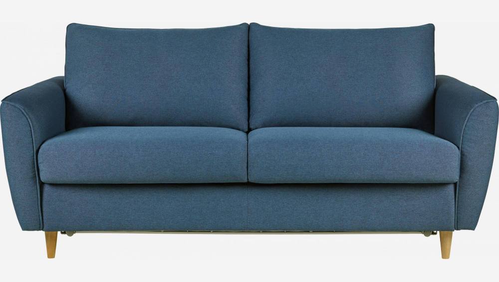 Sofá-cama de tecido 3 lugares c/ sommier de ripas - Azul