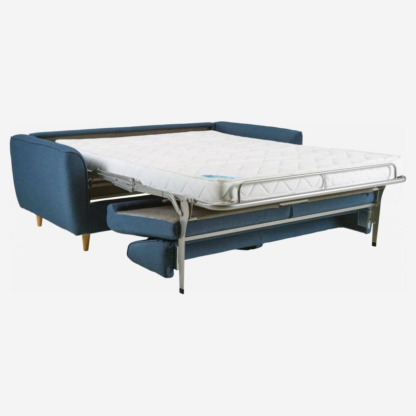Sofá cama 3 plazas de tela con somier de láminas - Azul