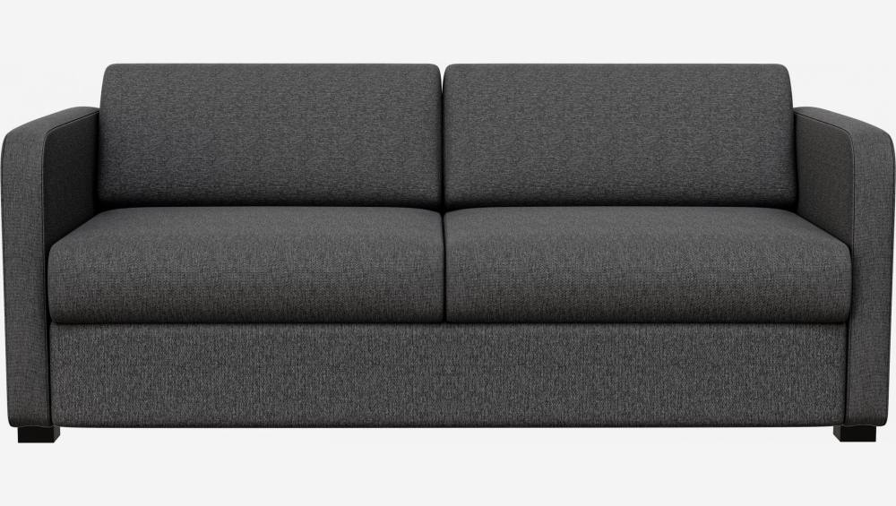 Sofá-cama de tecido 3 lugares com ripas e braços finos - Cinza escuro 