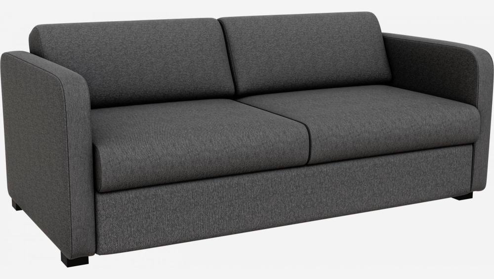 Sofá-cama de tecido 3 lugares com ripas e braços finos - Cinza escuro 