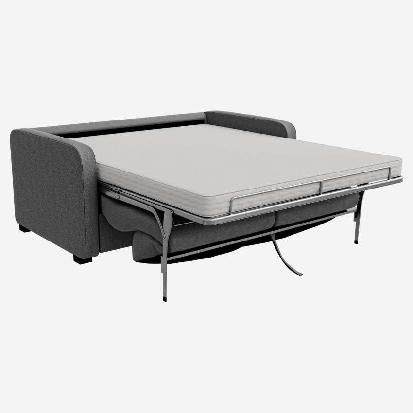 Sofá-cama de tecido 2 lugares com ripas e braços finos - Cinza escuro 