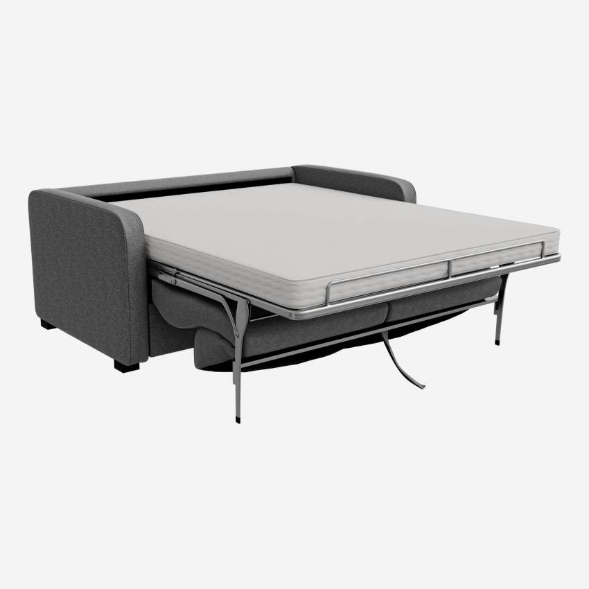 Sofá-cama de tecido 2 lugares com ripas e braços finos - Cinza escuro 