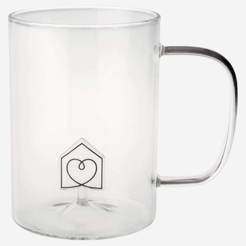 Taza alta de vidrio con deco logo Habitat - 400 ml