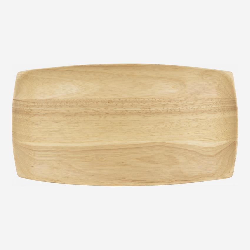 Prato de servir retangular de madeira de hévea - 39,5x21,5x2cm - Natural