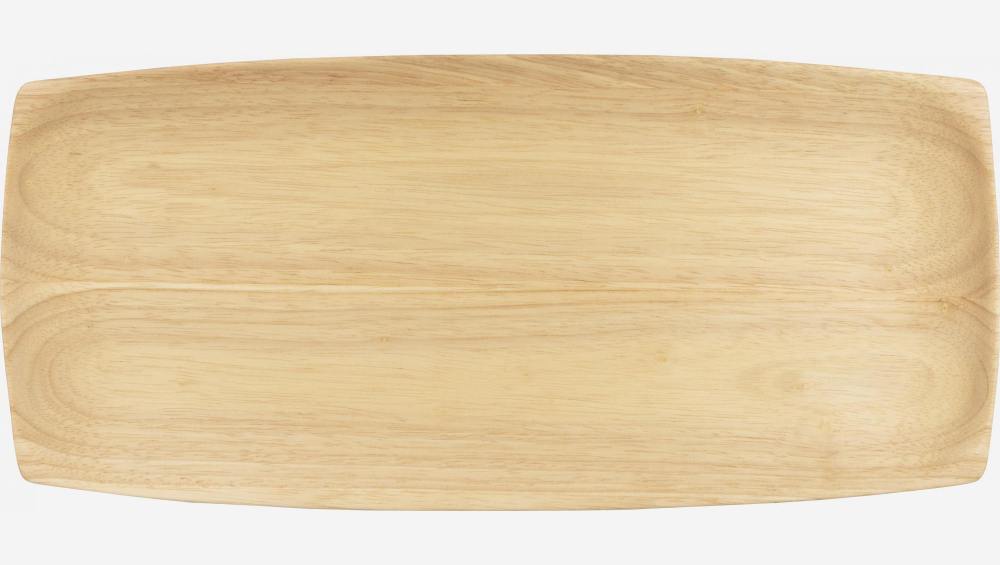 Bandeja rectangular de madera de hevea - 36 x 16,5 x 2 cm - Natural