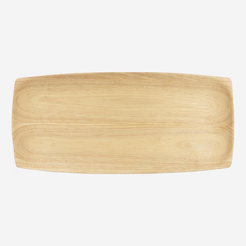 Bandeja rectangular de madera de hevea - 36 x 16,5 x 2 cm - Natural