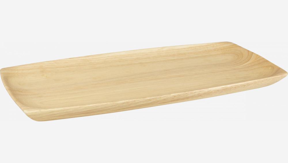 Plat de service rectangulaire en bois hévéa - 36 x 16,5 x 2 cm - Naturel