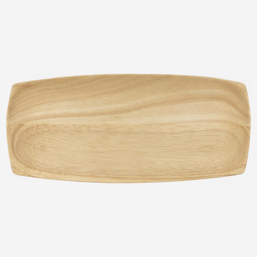 Plat de service rectangulaire en bois hévéa - 30,5 x 14 x 2 cm - Naturel