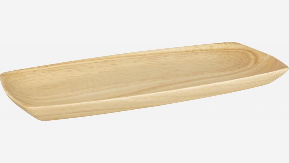 Bandeja rectangular de madera de hevea - 30,5 x 14 x 2 cm - Natural