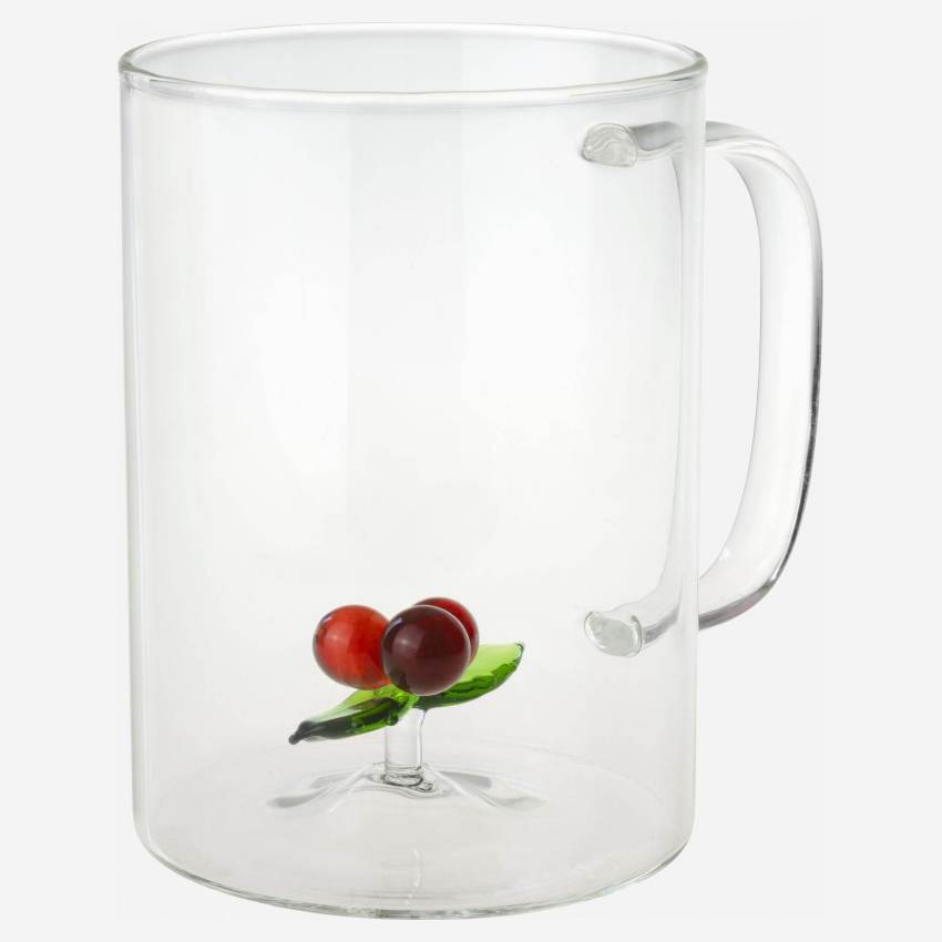 Taza alta de vidrio con deco hoja de acebo - 430 ml